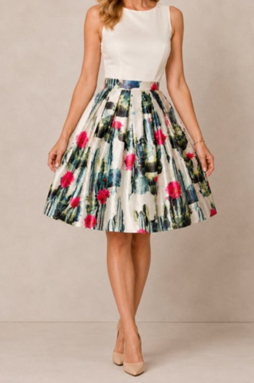 Blaque Label Blooming Cactus Box Pleat High Waist Teacup Skirt